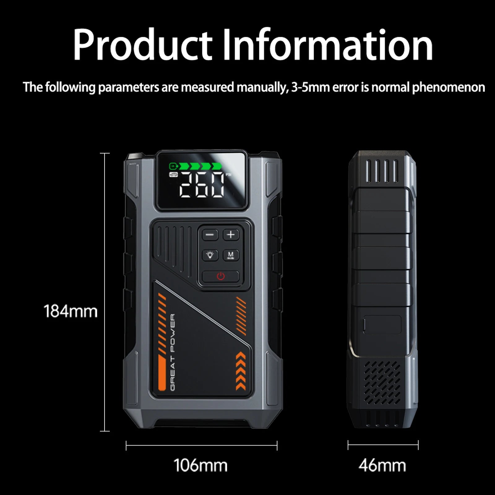 Motorcycle Jump Starter with Air Compressor 3000A Peak 150PSI Tyre Inflator Portable Battery Booster Pack with LED Light 12V