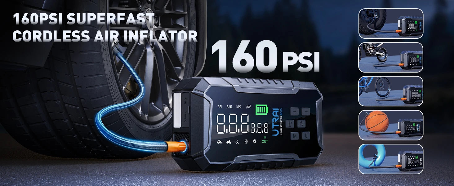 UTRAI BD70 Motorcycle Jump Starter 4000A with 160PSI Air Compressor 16000mAh Portable Power Bank Emergency Battery Booster Starting Device