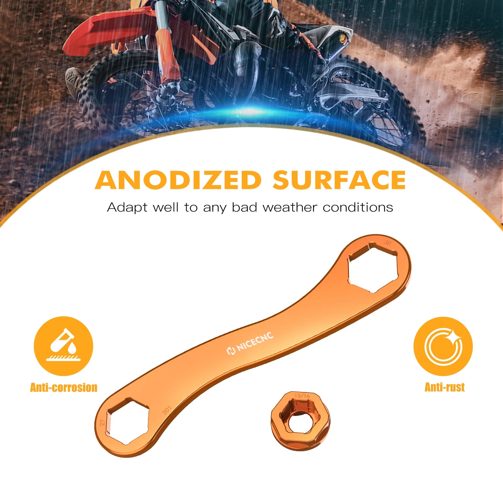 NICECNC Axle Removal Tool + Spark Plug Insert – 17 / 27 / 30mm – KTM / Husqvarna / GasGas 2023–2024 – Billet Anodized Aluminum – from $24