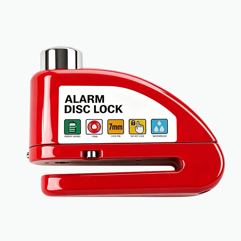 Motorcycle Bicycle Alarm Disc Lock Aluminum Alloy Anti-Theft Safety Padlock Vibration Reminder Security Protection Accessories – 110dB 7mm Hardened Steel 2 Keys Allen Wrench 7 Colors