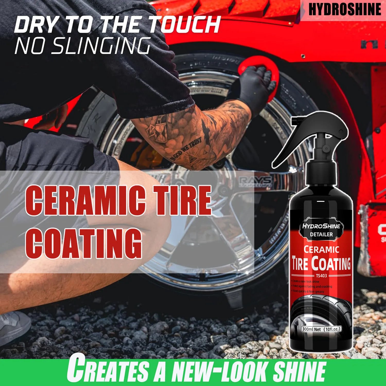 Hydroshine Ceramic Tire Coating Shine Spray – Tyre Gloss Plastic Rubber Restorer Hydrophobic Seal Wax – 50ml / 100ml / 300ml – $16–40