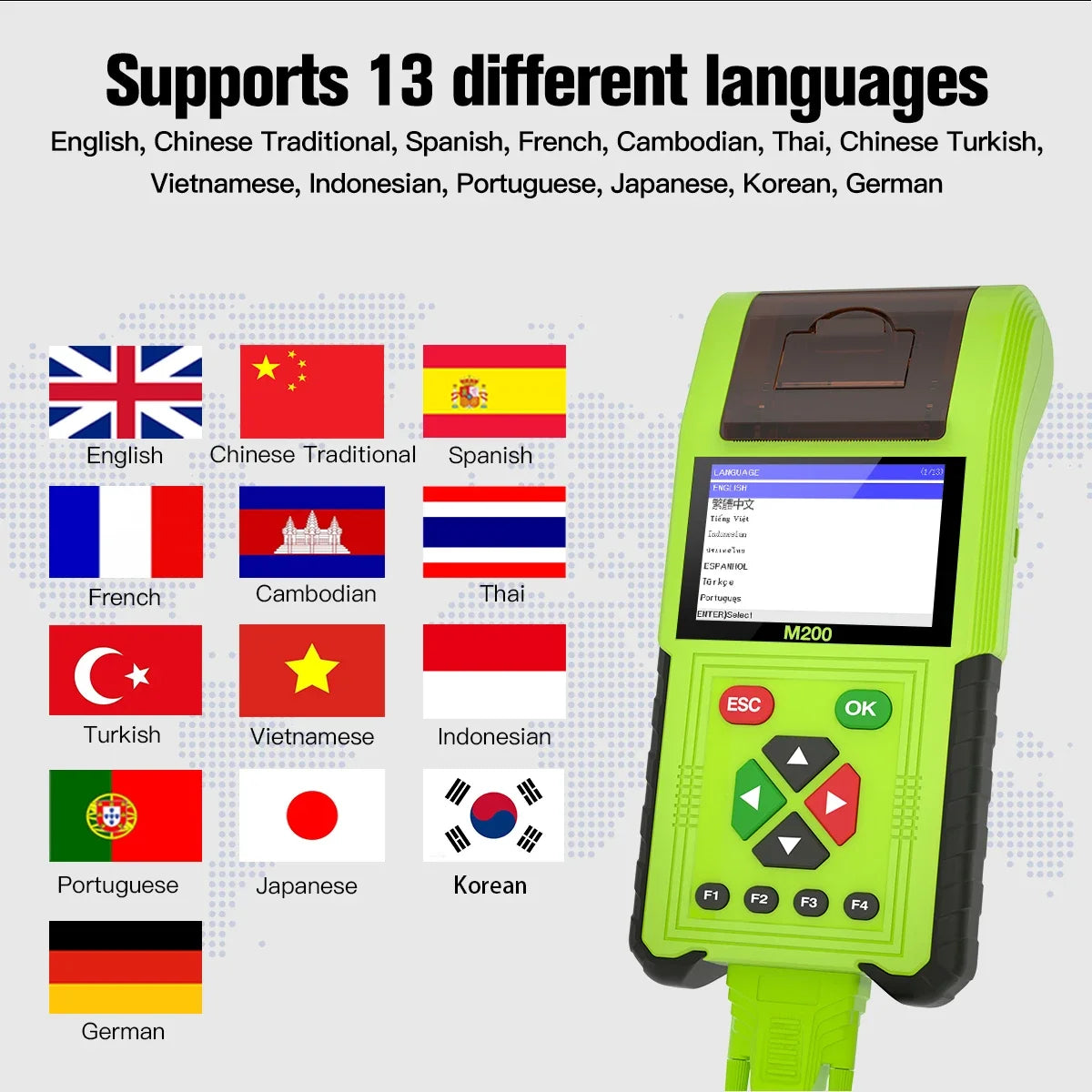 JDiag M200 Professional Motorcycle Diagnostic Scanner – Built-in Printer – 70+ Brands – Signal Simulator – Battery + Injector Test – $235–398