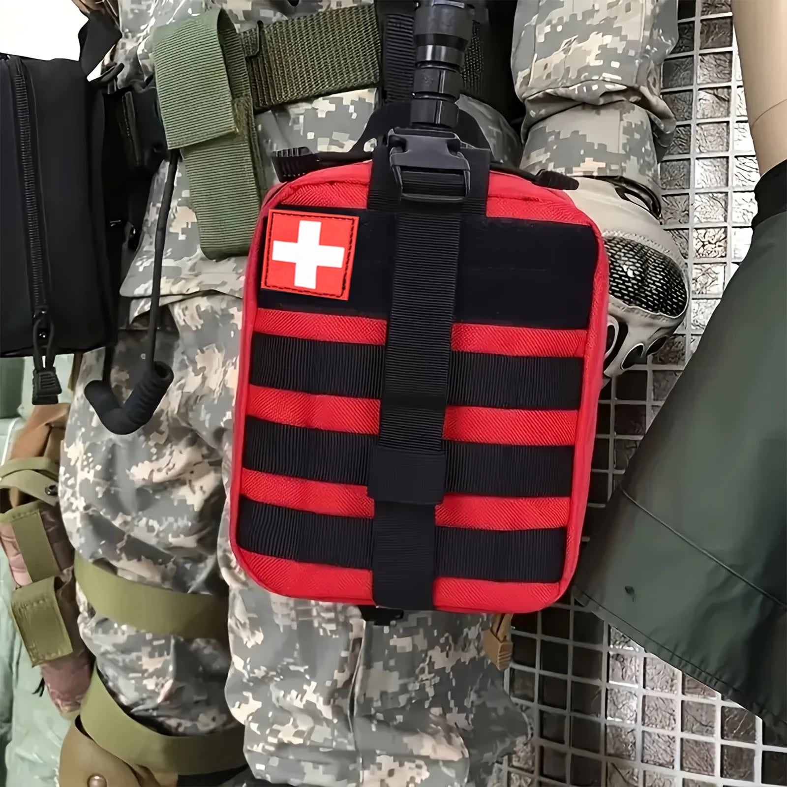 379pcs Home Office First Aid Kit Portable Emergency Bag, Red Survival Carry-On for Outdoor Activities, Camping, Hunting, Hiking
