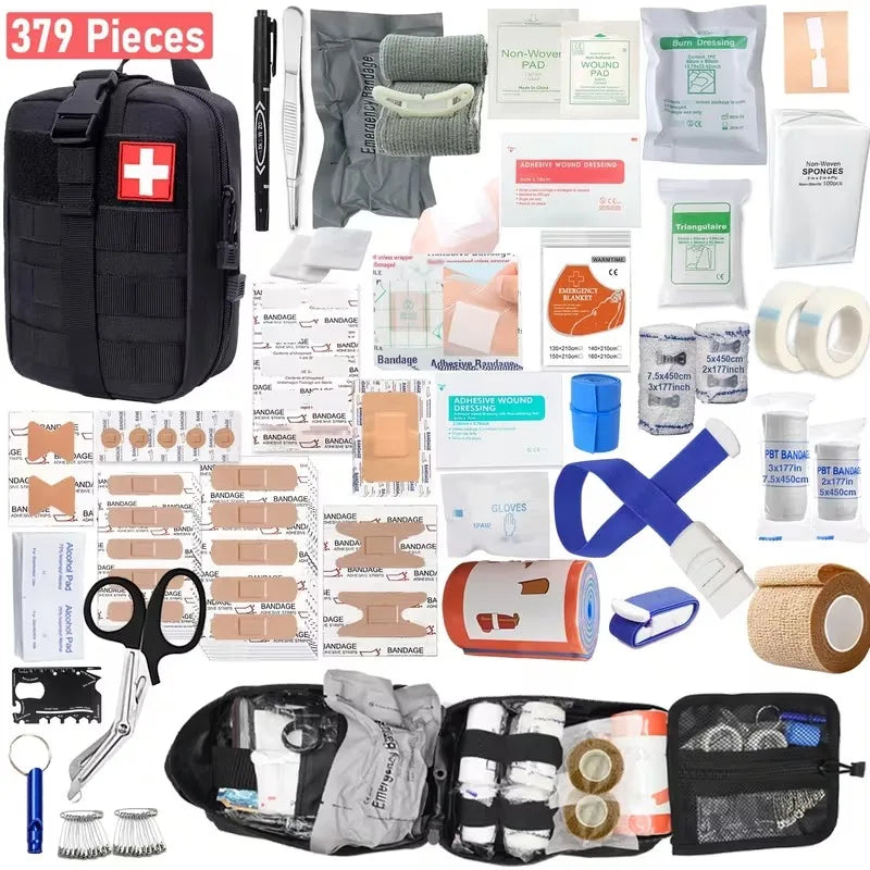 379-Piece IFAK Trauma First Aid Kit with MOLLE Pouch Emergency Survival Kit for Motorcycle Camping Hiking Car Travel Home Sports