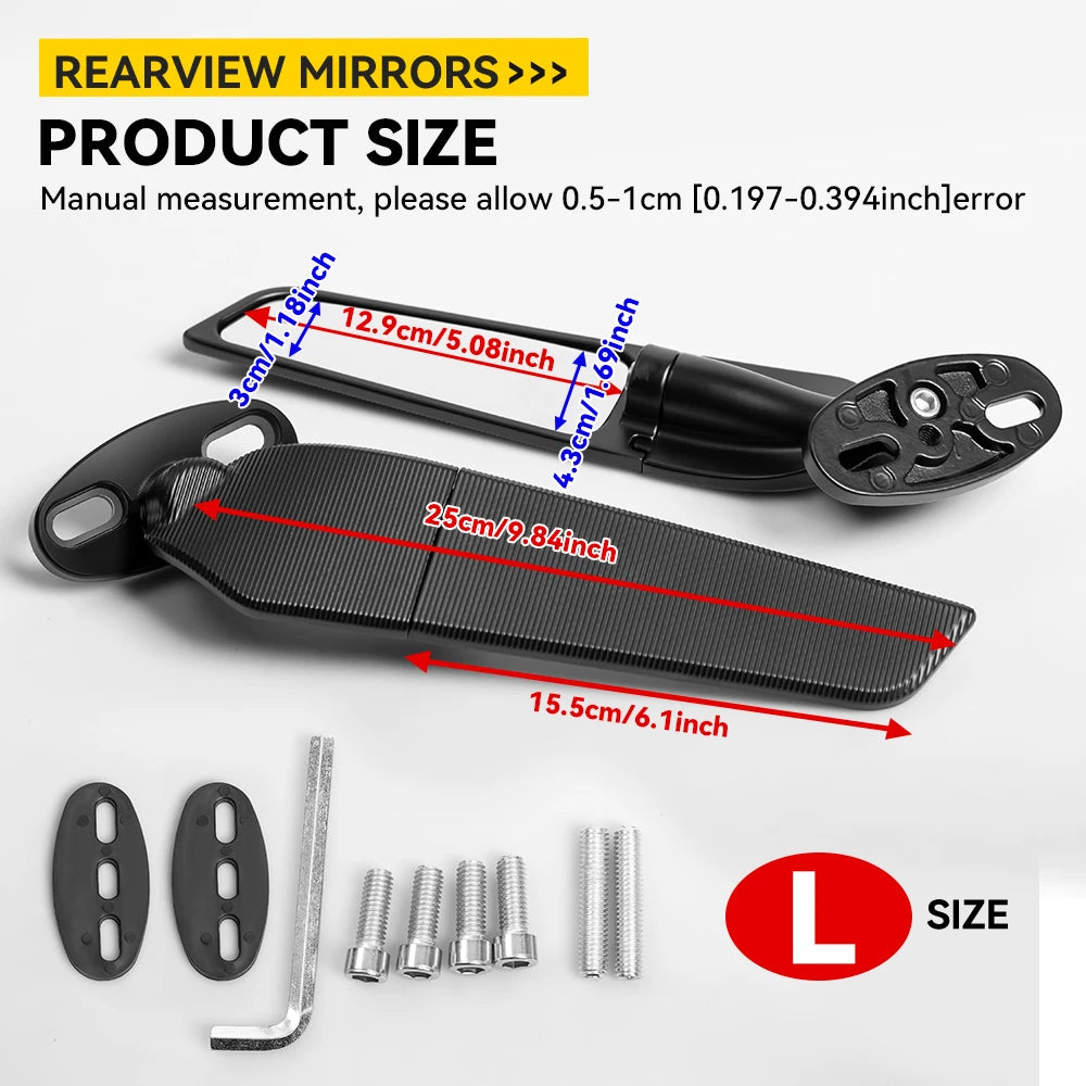 For Kawasaki Ninja 250 300 400 650 H2 H4 Modified Motorcycle Mirrors Adjustable Rotating Rearview Wind Swivel Wing Side Mirror