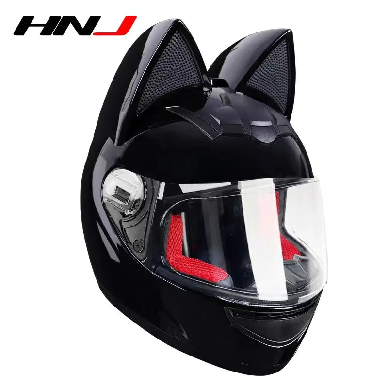 Cute Cat Full Face Ear Helmet for Street and Motocross Riding