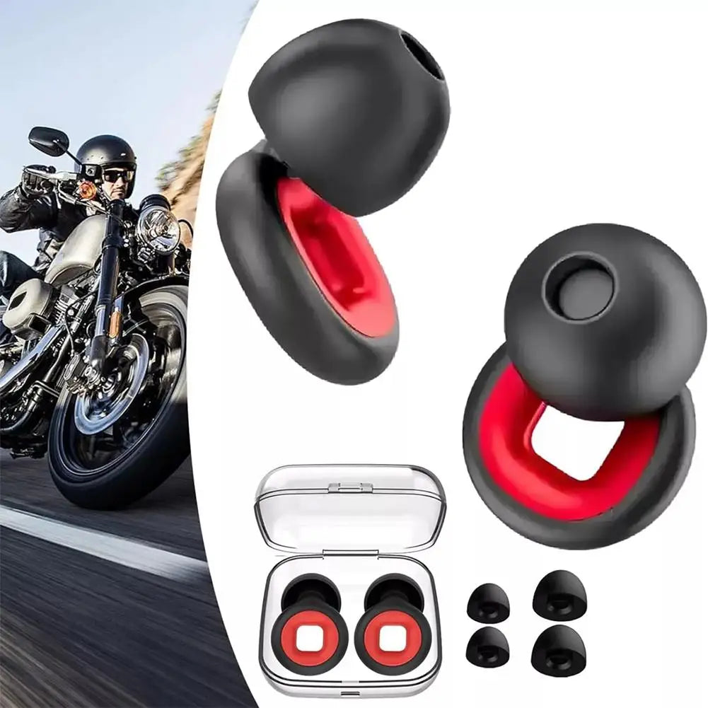 Motorcycle Immersive Dual Pickup Sleep Earplugs Sound Insulation Noise Reduction Industrial Protective Earplugs – Silicone – 14g – Red / Black