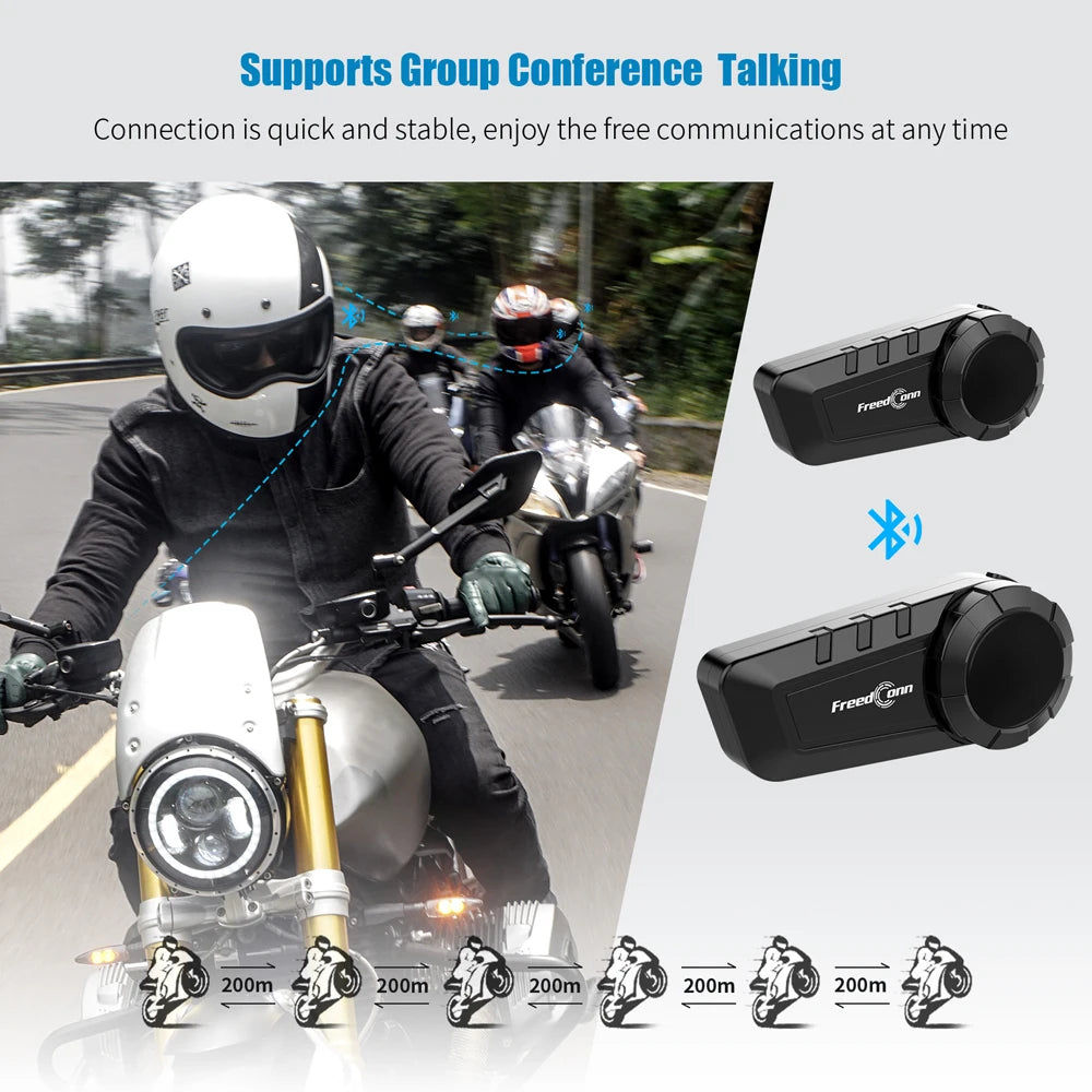 FREEDCONN KY Pro Motorcycle Bluetooth Intercom – 6-Rider 1000m