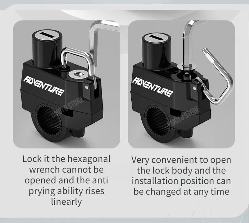 Set Helmet Motorcycle Anti-Theft Lock for Adventure Universal Metal Lock Handlebar Mountable Fits E-Bikes Scooters Bicycles – Aluminum Alloy Waterproof Rust-Proof Black