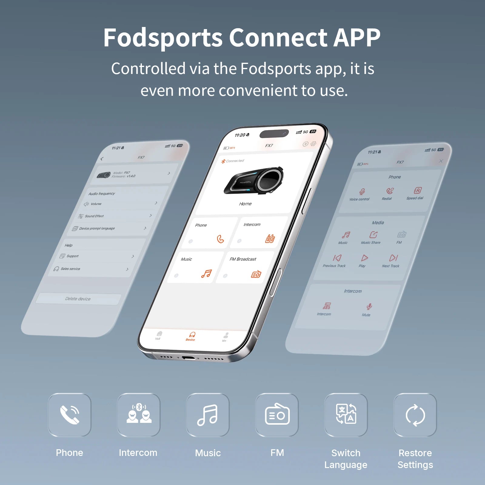 FODSPORTS FX7 Motorcycle Bluetooth Intercom – 10-Rider Mesh 2000m