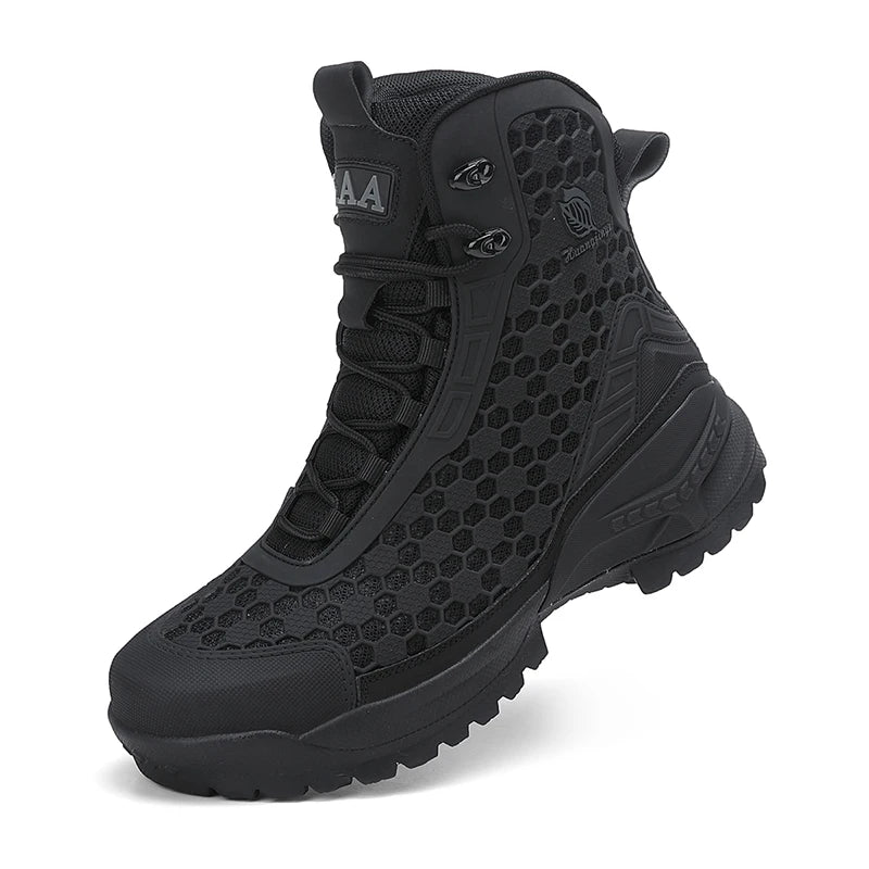 Riding Boots – Men’s High-Top Leather Motorcycle Boots, Breathable Non-Slip Outdoor Design