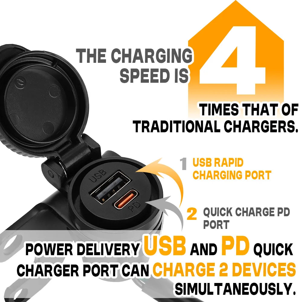12V QC3.0 USB-C PD Waterproof Motorcycle Fast Charger for Honda X-ADV 750 2021–2025