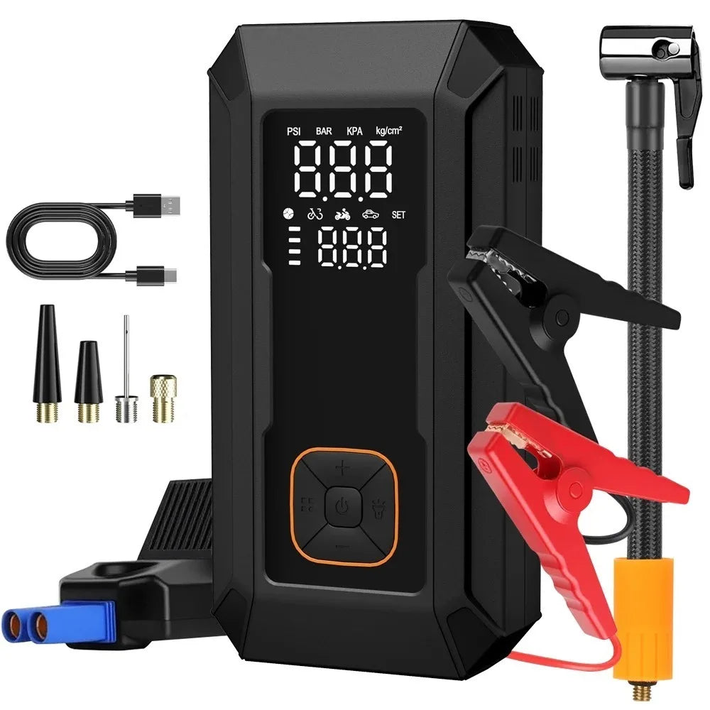 Motorcycle Jump Starter Q28 4000A with 150PSI Air Compressor Portable Power Bank Tyre Inflator 400 Lumen LED Light 12V