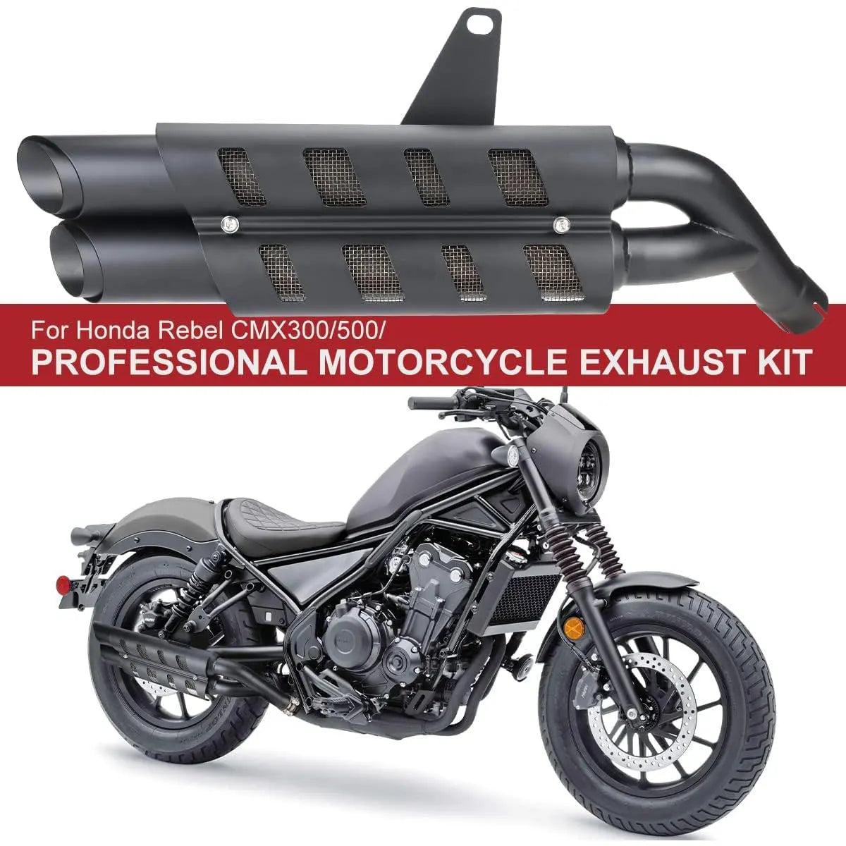 Motorcycle Exhaust Slip-on Muffler Pipe Tube with Heat Shield Cover Kit for CMX 300 CMX 500 Rebel 2017-2025 Black