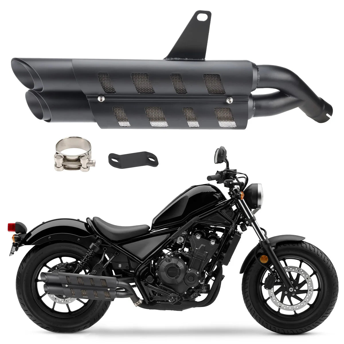 Motorcycle Exhaust Slip-on Muffler Pipe Tube with Heat Shield Cover Kit for CMX 300 CMX 500 Rebel 2017-2025 Black