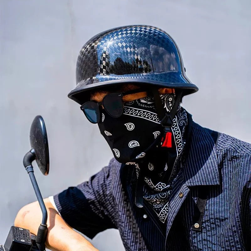 Carbon Fiber Helmets – DOT Certified 12K Carbon Fiber Half Face Motorcycle Helmet, Vintage German-Style Cruiser