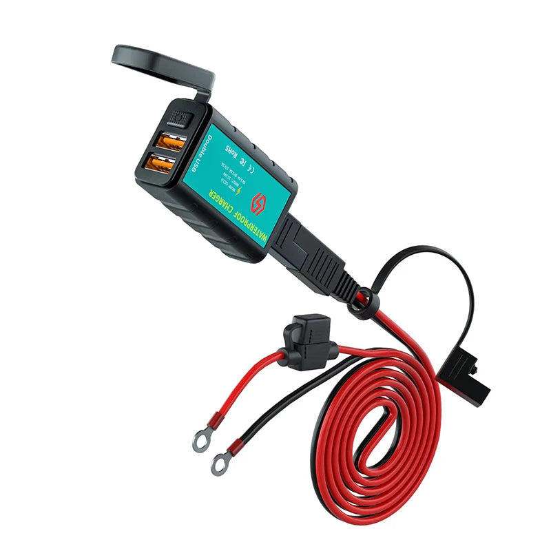 12V Waterproof Motorcycle USB & Type-C Fast Charger – SAE Adapter with Power Switch & Voltmeter