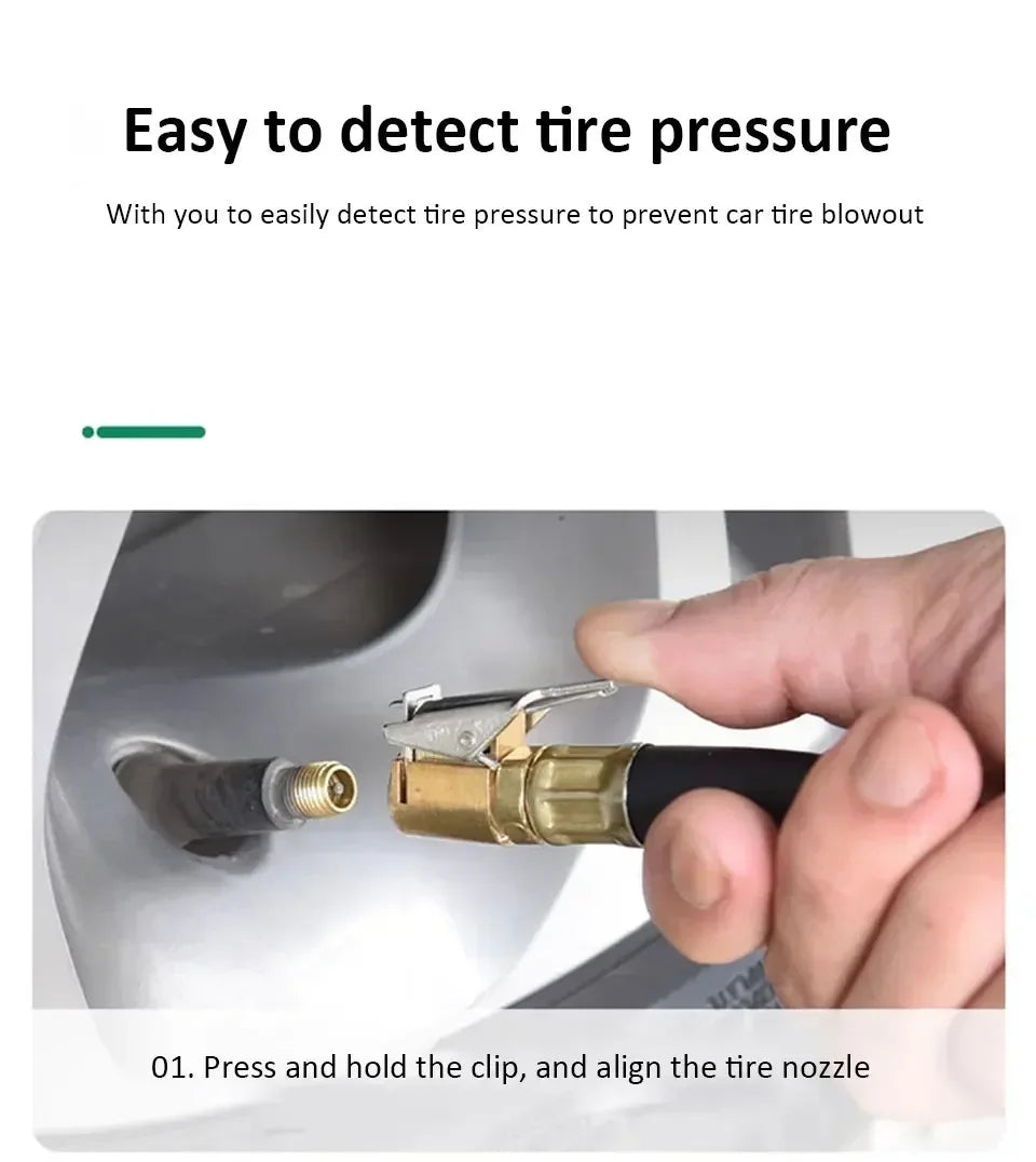 220 PSI Tire Pressure Gauge – Car, Truck & Motorcycle Tire Inflator with Flexible Hose