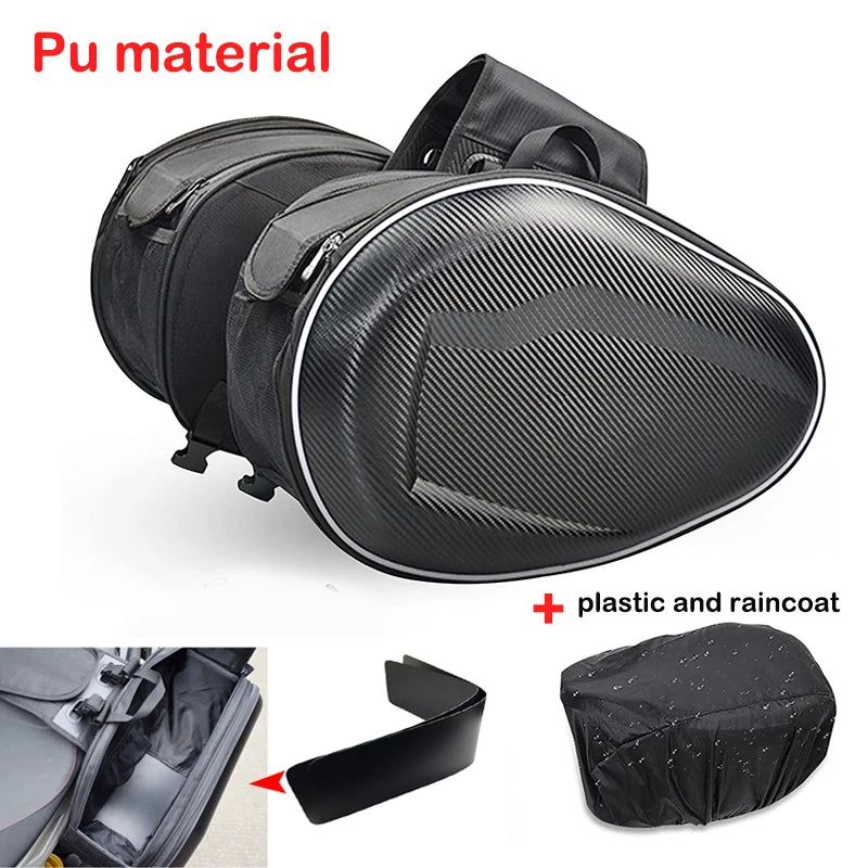 oezrefit 2PCS Universal Fit Motorcycle Pannier Bags Luggage Saddle Bags Side Storage Fork Travel Pouch Box Motorcycle Side Helmet Riding Waterproof 36L-58L with Rain Cover – Black