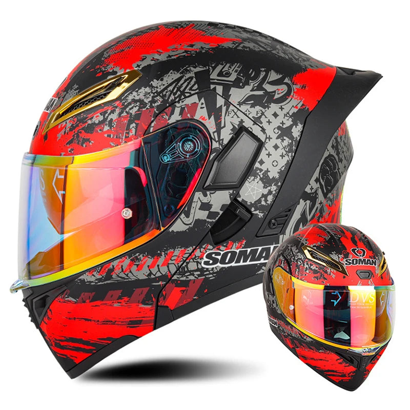 DOT Approved Modular Full Face Motorcycle Helmet – Flip-Up Dual Visor, All-Season