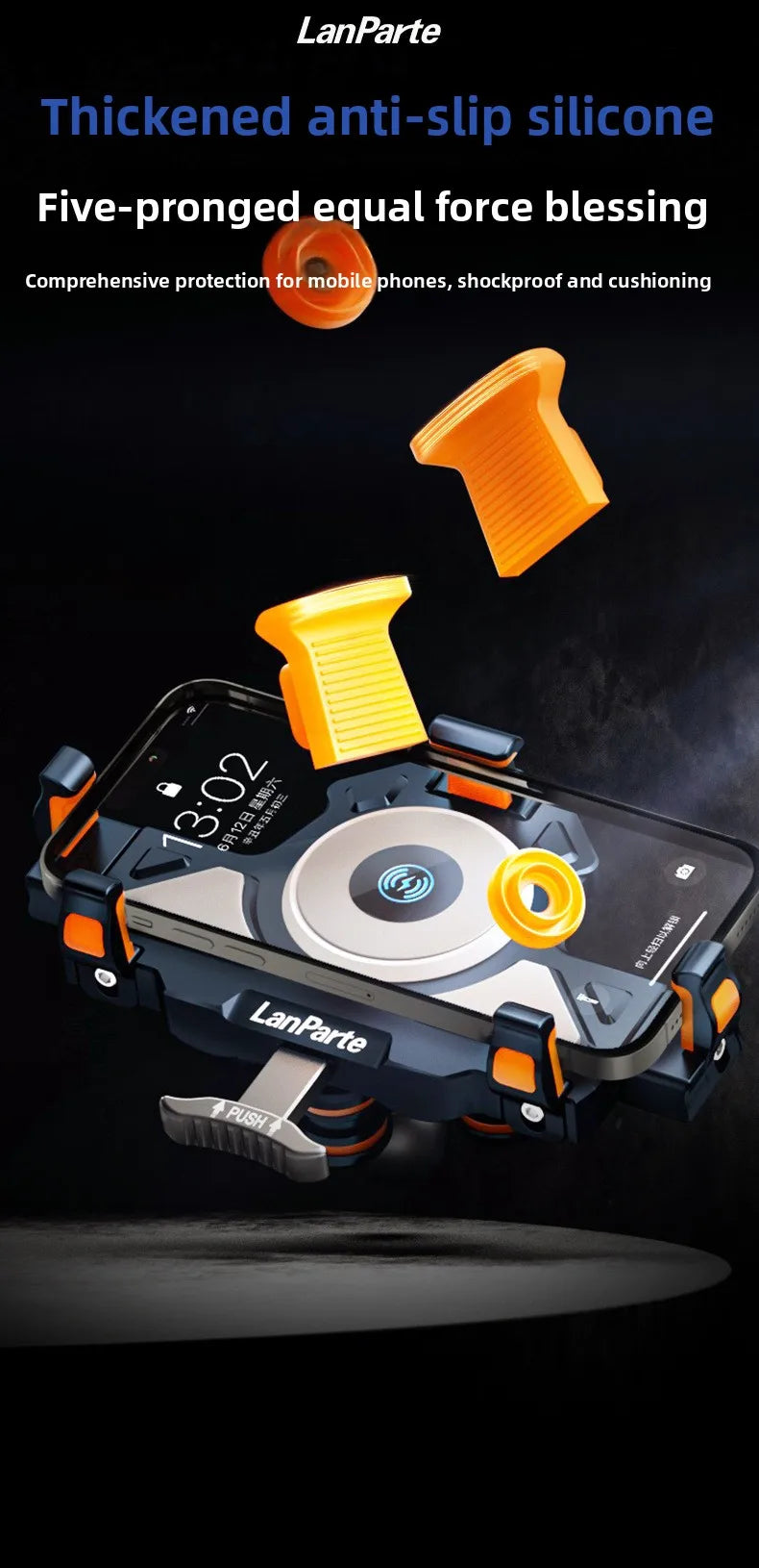 Metal Shockproof Motorcycle Phone Holder 4 Vibration Dampener 15W Wireless Charger Fast Charging Motorbike Bicycle Bike Stand