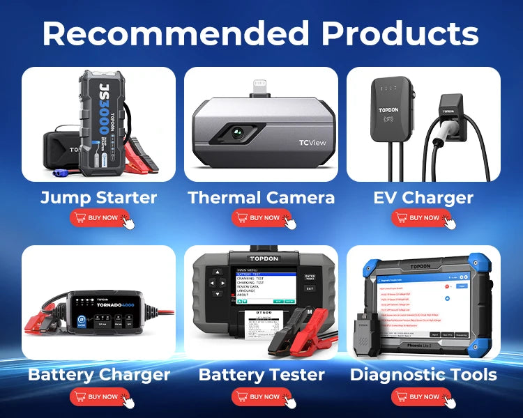 TOPDON V2200Plus 2200A Jump Starter – 2-in-1 Battery Tester & Power Bank for Cars, Trucks & Motorcycles