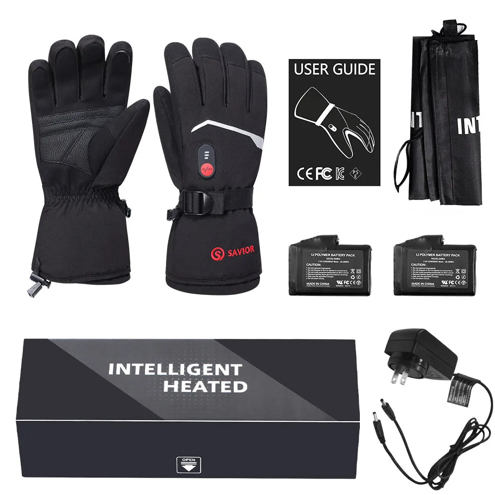 Savior Heat Battery Heated Motorcycle Gloves Goat Skin Leather 3 Shift Temperature Control Waterproof Electric Heated Gloves