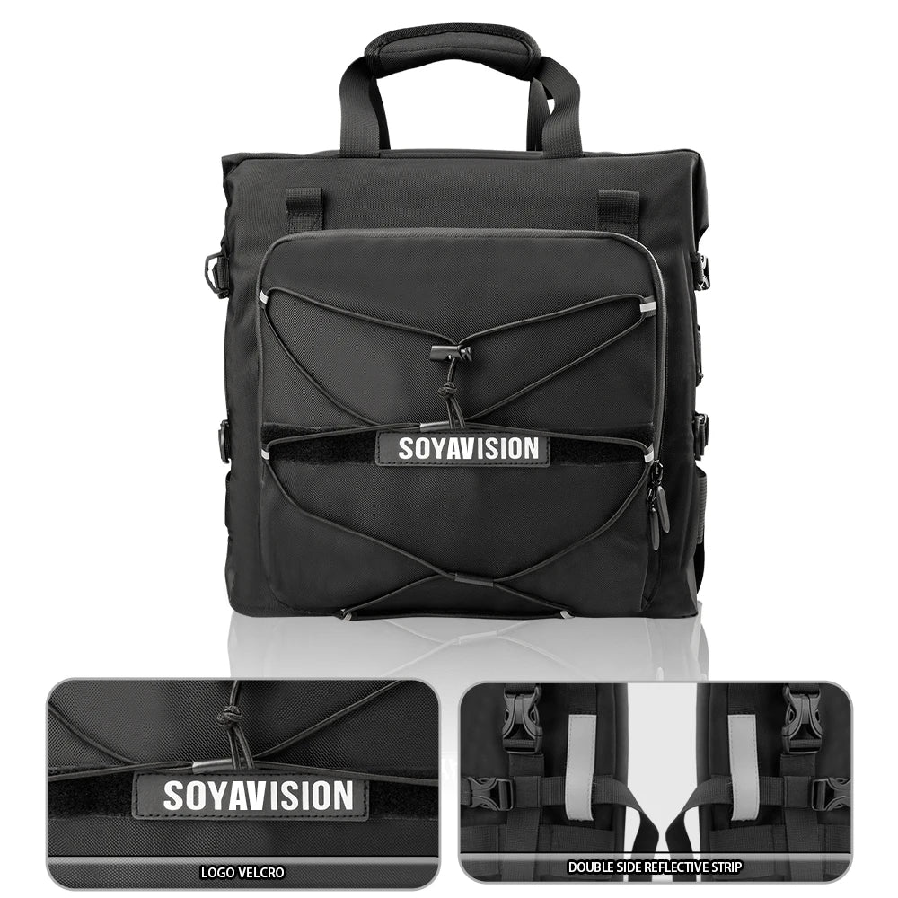 SOYAVISION Motorcycle Saddlebag Waterproof Side Bag 20L 500D Polyester Travel Motorbike Luggage Rear Seat Bag for BMW R1200GS ADV Kawasaki Yamaha Honda Suzuki – Black (1PC / 2PC)