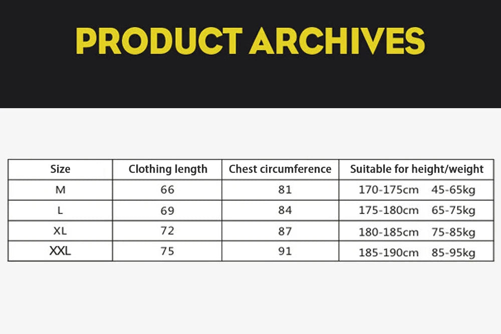 Motorcycle protective armor shirt size chart