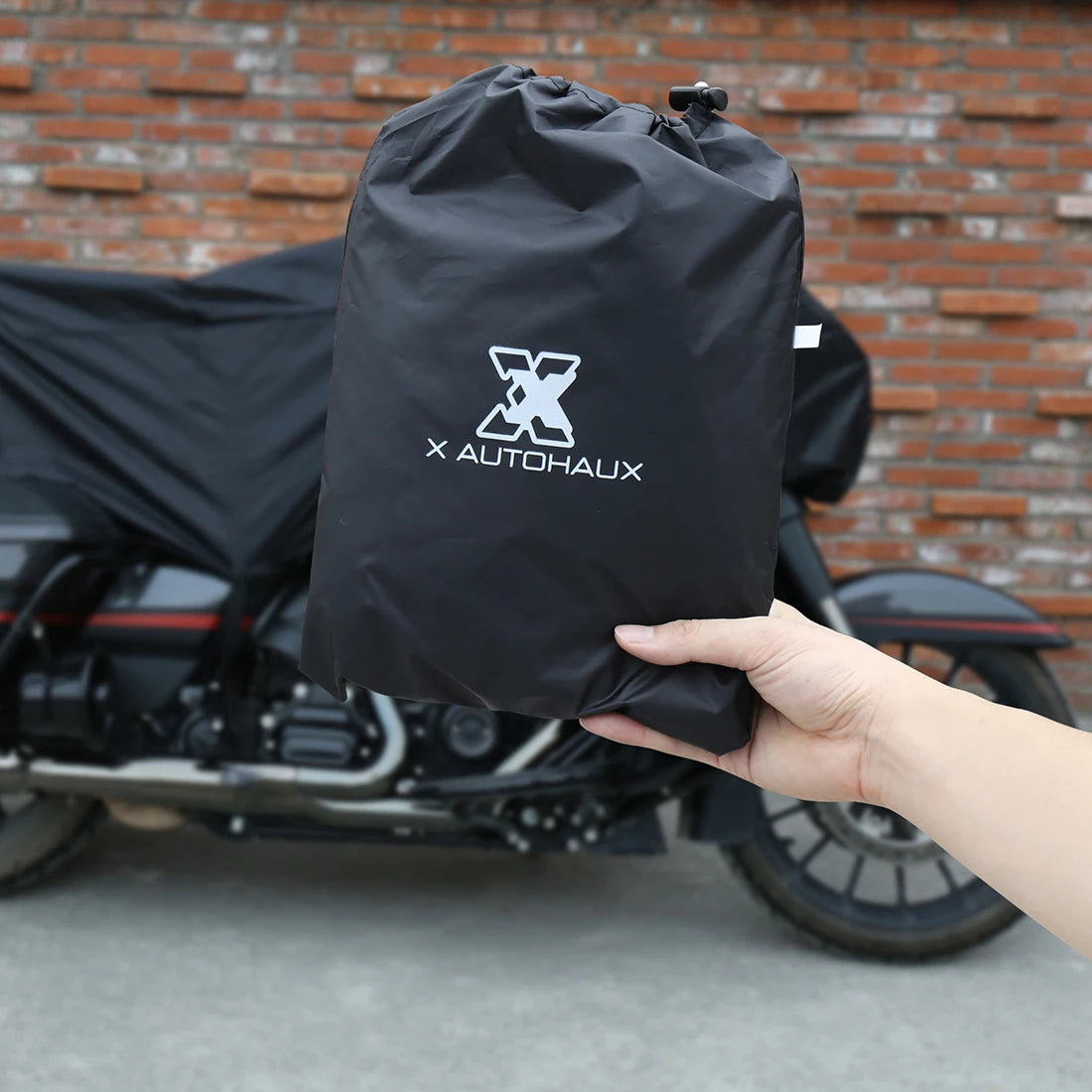 X Autohaux 210T Half Motorcycle Cover Travel Waterproof Outdoor Dustproof Rain Dust Anti UV Motor Scooter Protector Cover M L XL – 210T Polyester PU Silver Adjustable Elastic Band with Carry Bag